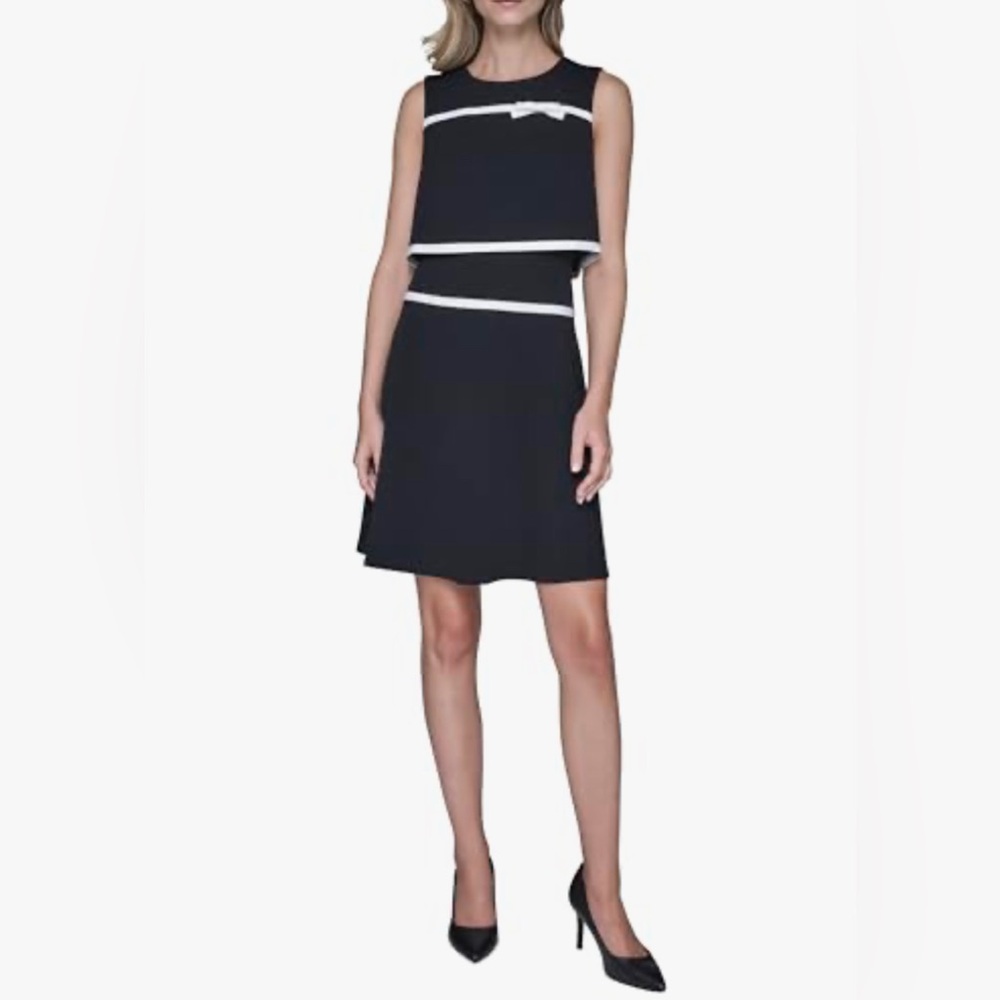 NWT Karl Lagerfeld Women’s Black Dress with White Trim - Sleeveless A-Line